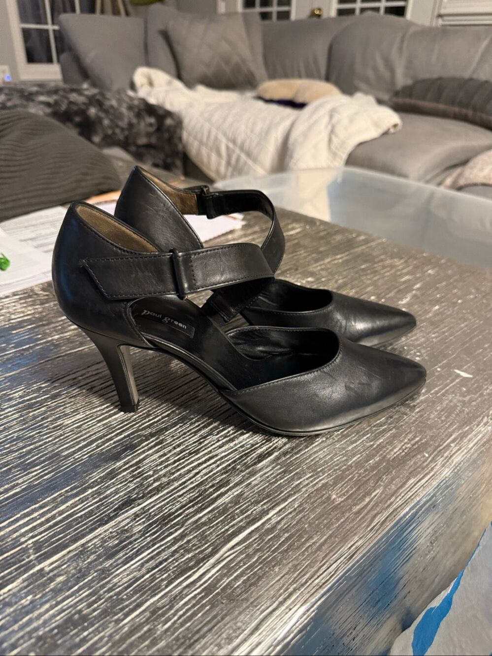 Paul Green Desire D’Orsay Black Leather Strapped Pump Heel sz 7 or US 9 EUC